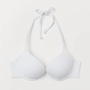 New H&M White Ribbed Super Push-Up Bikini Top